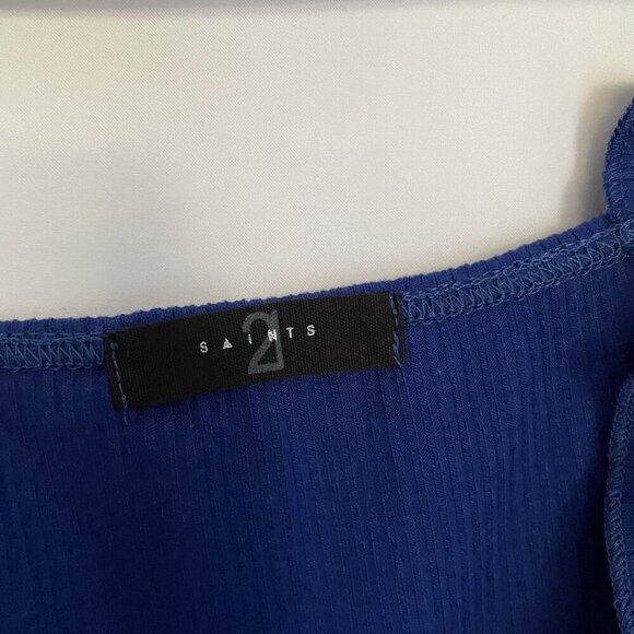 Saints 21 Ribbed Blue Sleeveless Bodysuit With Ruffle Straps women's size small - Picture 4 of 6